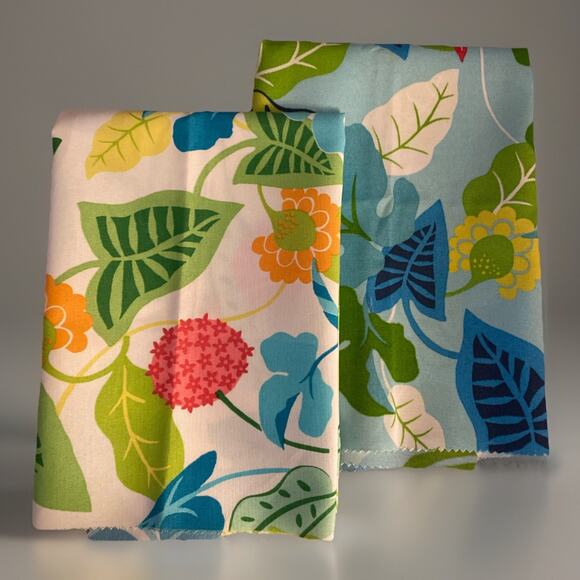 2 Robert Allen Baja Floral Outdoor Fabric Fabric Samples White, Turquoise 26"sq. - Picture 1 of 5